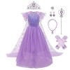 Déguisement de Princesse Elsa pour Fille de la Reine de Glace déguisement Halloween Carnaval Cosplay Manches Volantes Paillet