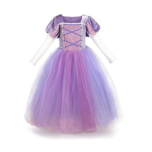 OBEEII Deguisement Robe Costume da Princesse Raiponce Enfant Fille, Anniversaire Noël Fete Halloween Carnaval Violet B+Access