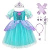 Odizli Costume de sirène pour fille et enfant princesse en tulle Halloween Noël carnaval anniversaire cosplay, Vert 06+access