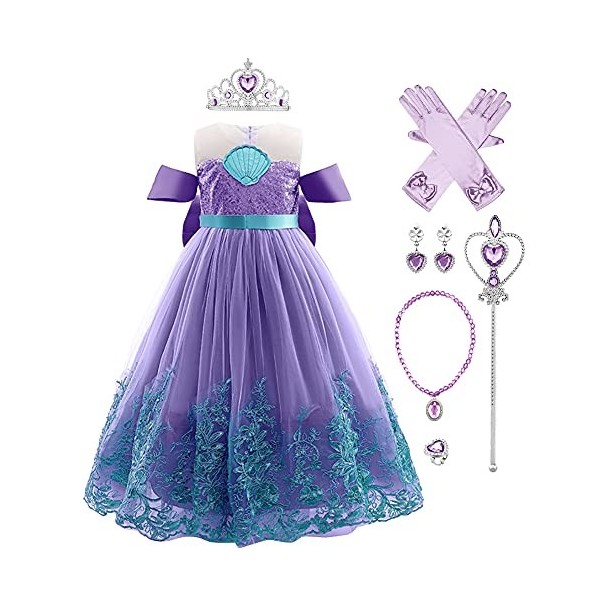 Odizli Costume de sirène pour fille et enfant princesse en tulle Halloween Noël carnaval anniversaire cosplay, Vert 06+access