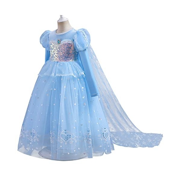 Déguisements Princesse Elsa Anna Robe à Manches Longue Enfant Fille Cosplay Glace Reine des Neige Costume et Accessoires pour