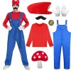 Costume Mario et Luigi Enfant Adulte Casquette Gants Moustache Deguisement Mario Bros Accessoires Cosplay Halloween Carnaval 