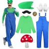 Costume Mario et Luigi Enfant Adulte Casquette Gants Moustache Deguisement Mario Bros Accessoires Cosplay Halloween Carnaval 