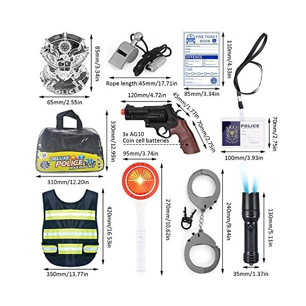 LUFEIS Déguisement Policier Enfant, 14 pcs Policier Costume Accessoires, Costume Policier Enfant, Police Deguisement Enfant, 