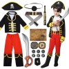 Pirate Costume Enfant, 17 pièces Déguisement de Pirate Accessoires avec Boussole, Carte, Télescope et Épées Gonflables, Costu