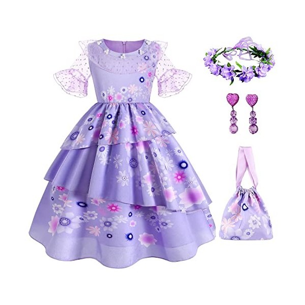 Disnnie Robe Deguisement de Princesse Mirabel Isabella pour Enfant Fille avec Accessoires Halloween Anniversaire Fete Costume