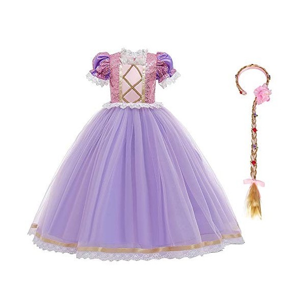 IWEMEK Enfants Déguisements Filles Raiponce Robe de Princesse Longue en tulle + Accessoires Ensemble Conte De Fées Cosplay Ha