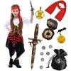 Tacobear Déguisement Pirate Enfant Fille Costume de Pirate Buccaneer Princess avec Pirate Accessoires Pirate Bandeau Compas S