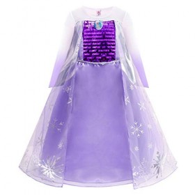 Eleasica Petites Filles Robe Longue Déguisements Manches Longues Princesse Elsa Reine des Neiges Costume et Accessoires Diadè