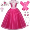 Kosplay Fille Robe de Princesse Aurore Déguisement de La Belle au Bois Dormant avec Accessoires Robe Tulle Maxi Anniversaire 