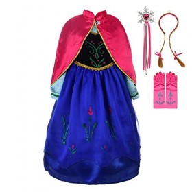 Lito Angels Deguisement Reine des Neiges Robe Costume Princesse Anna avec Cape et Accessoires Enfant Fille, Taille 3-4 ans, B