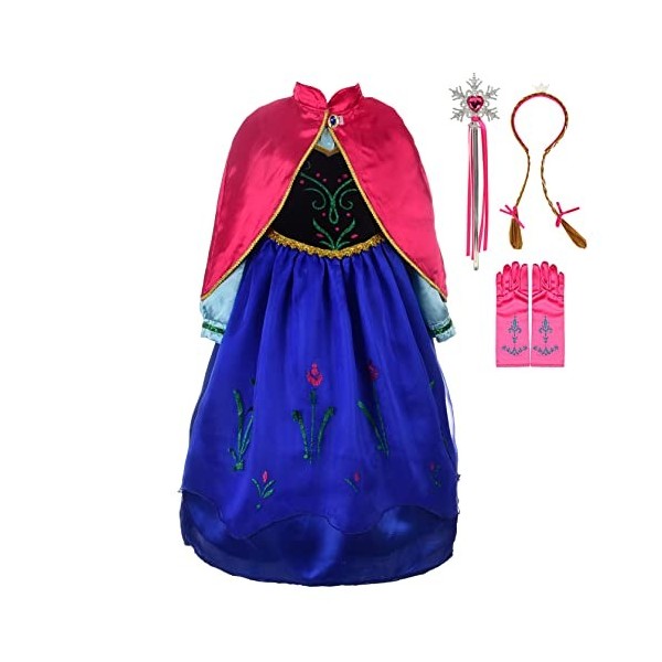 Lito Angels Deguisement Reine des Neiges Robe Costume Princesse Anna avec Cape et Accessoires Enfant Fille, Taille 3-4 ans, B