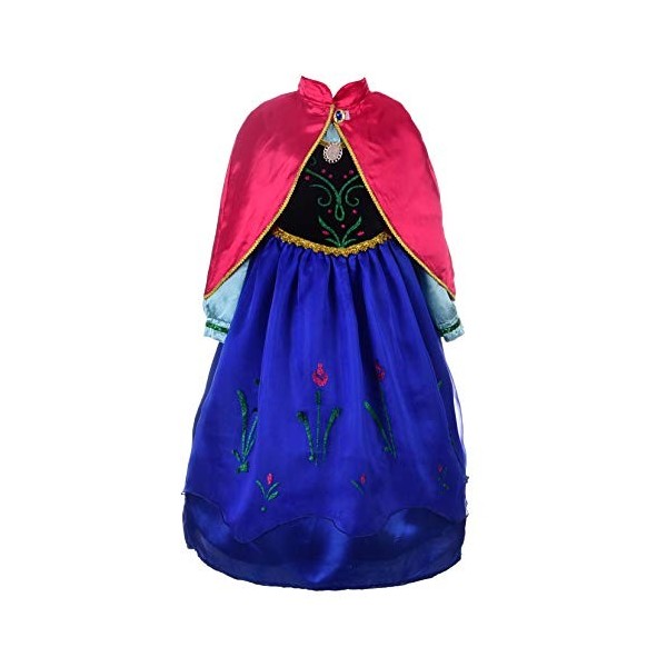 Lito Angels Deguisement Reine des Neiges Robe Costume Princesse Anna avec Cape et Accessoires Enfant Fille, Taille 3-4 ans, B