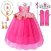 YYDSXK Robe Princesse Fille, Deguisement Aurore avec Couronne Princesse Collier Ensemble, Aurore Costume Carnaval Enfant, Deg