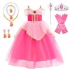 YYDSXK Robe Princesse Fille, Deguisement Aurore avec Couronne Princesse Collier Ensemble, Aurore Costume Carnaval Enfant, Deg