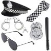 Haichen Police Costume Accessory Set Police Chapeau Police Menottes Lunettes De Soleil Badge Truncheon Halloween Policier Dét