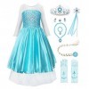 JerrisApparel Robe Costume Petites Filles Princesse Elsa Déguisement 110cm, Bleu Elsa avec Accessoires 