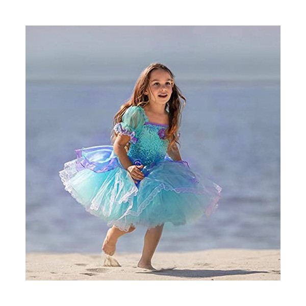 IWEMEK Filles Petite Sirène Ariel Costume Conte De Poisson Princesse Robe avec Accessoires Enfants Contes de Fées Cosplay Hal