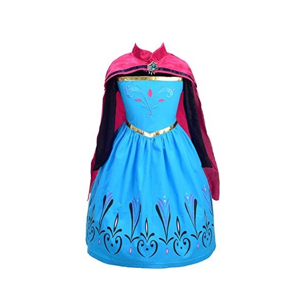 Lito Angels Deguisement Costume Reine des Neiges Robe de Couronnement Princesse Elsa avec Cape et Accessories Enfant Filles, 