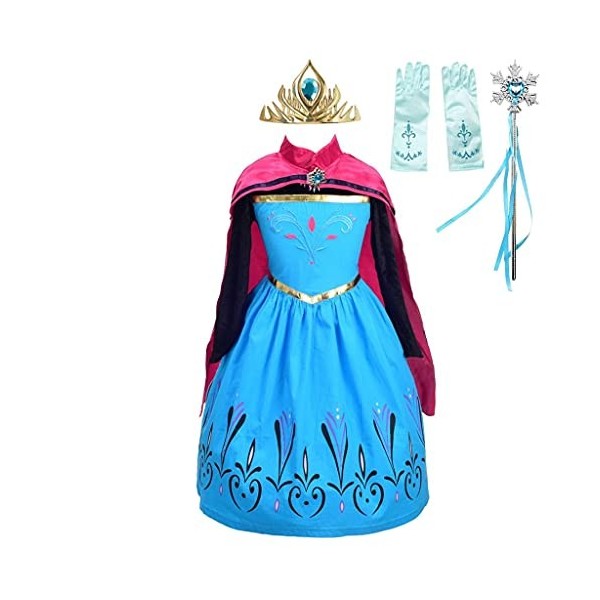 Lito Angels Deguisement Costume Reine des Neiges Robe de Couronnement Princesse Elsa avec Cape et Accessories Enfant Filles, 