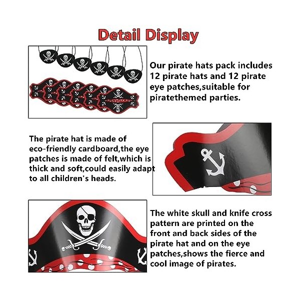 gotyou 48 Pièces Kit de Costume de Pirate, Accessoires Pirate Set, Costume Capitaine Pirate Accessoire, Cache oeil pirate, Ba