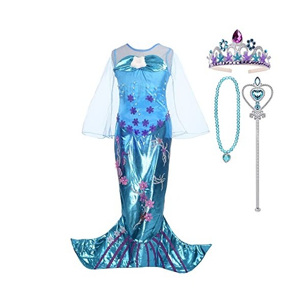 Lito Angels Deguisement Robe Sirène Princesse Ariel avec Accessories pour Enfant Fille, Anniversaire Fete Halloween Costume C