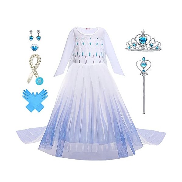 Elsa shabille pour les filles Robe de princesse La Reine des Neiges avec ensemble daccessoires couronne Déguisement fantais