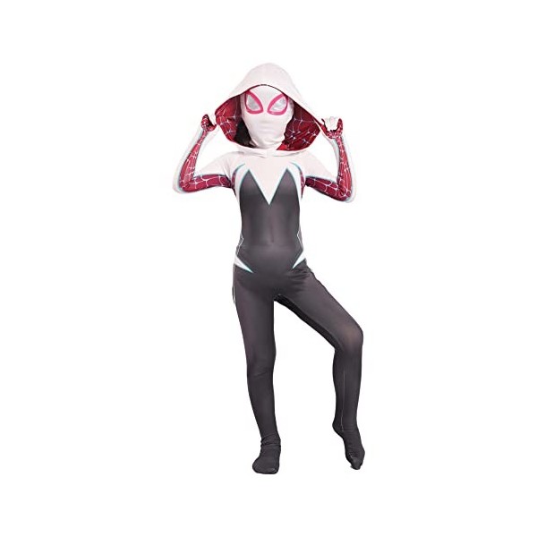 Poywuo Déguisement Spider Super-héroïne pour Enfant Fille Costume de Spider Superhero Bodysuit Jumpsuit Cosplay Halloween Car