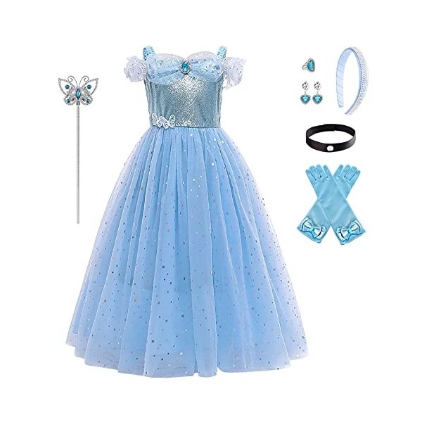 Filles Cendrillon Robe Déguisement Enfant Cinderella Princesse Costume Halloween Partie Carnaval Cosplay Noël Soirée Cérémoni