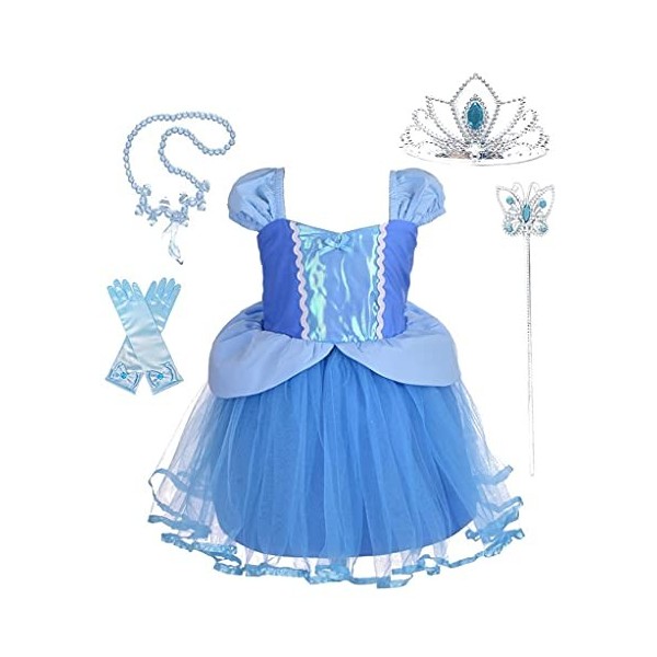Lito Angels Deguisement Robe en Tulle Princesse Cendrillon avec Accessories Enfant Fille, Anniversaire Fete Carnaval Costume 