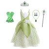 Lito Angels Deguisement Costume Robe de Princesse Tiana avec Accessoires pour Enfant Fille Taille 10-12 ans, Vert étiquette 