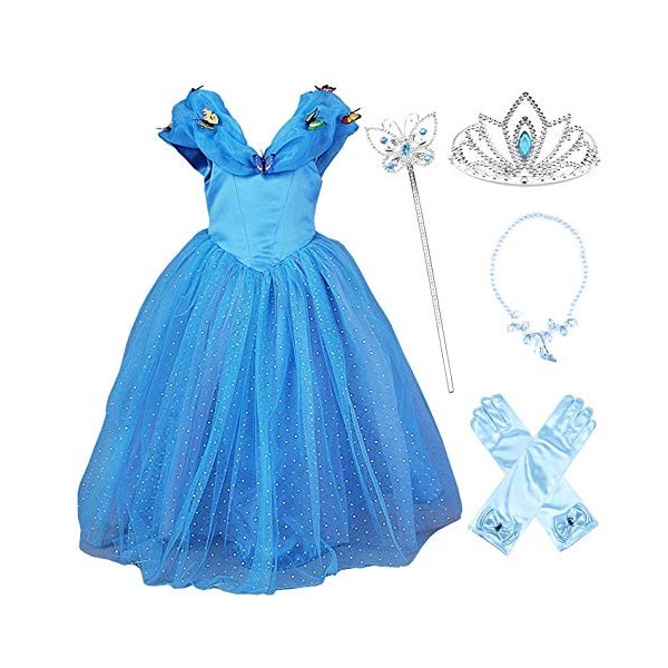 JerrisApparel Robe De Cendrillon Robe De Princesse Costume 100, Blanc avec Accessoires 