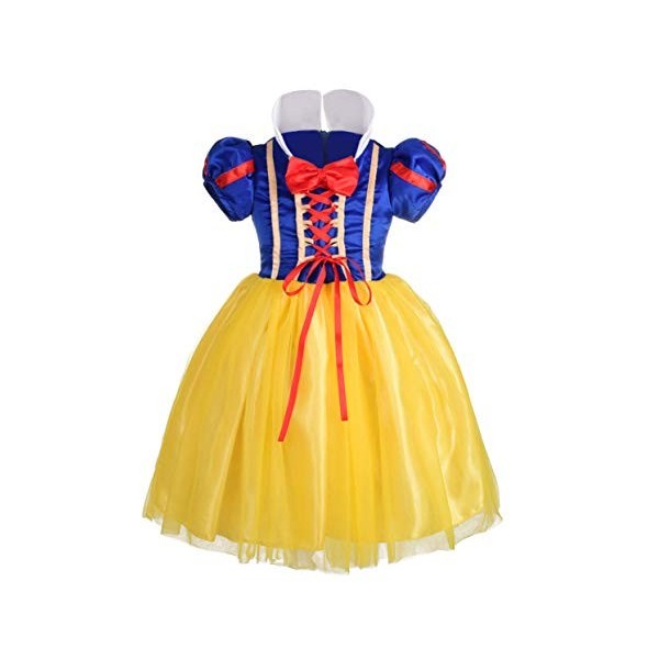 Lito Angels Deguisement Robe Princesse Blanche Neige Enfant Fille, Costume dhalloween Anniversaire Fete Carnaval, Taille 7-8