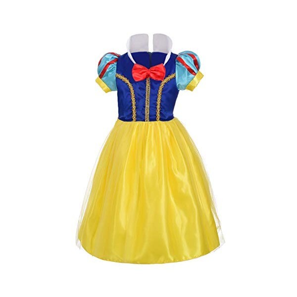 Lito Angels Deguisement Robe Princesse Blanche Neige Enfant Fille, Costume dhalloween Anniversaire Fete Carnaval, Taille 7-8