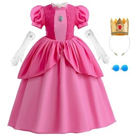 Snyemio Déguisement Princesse Peach pour Enfant Fille Peach Princess Costume Cosplay Halloween Carnaval Thème Anniversaire Fê