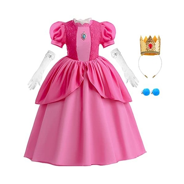 Snyemio Déguisement Princesse Peach pour Enfant Fille Peach Princess Costume Cosplay Halloween Carnaval Thème Anniversaire Fê