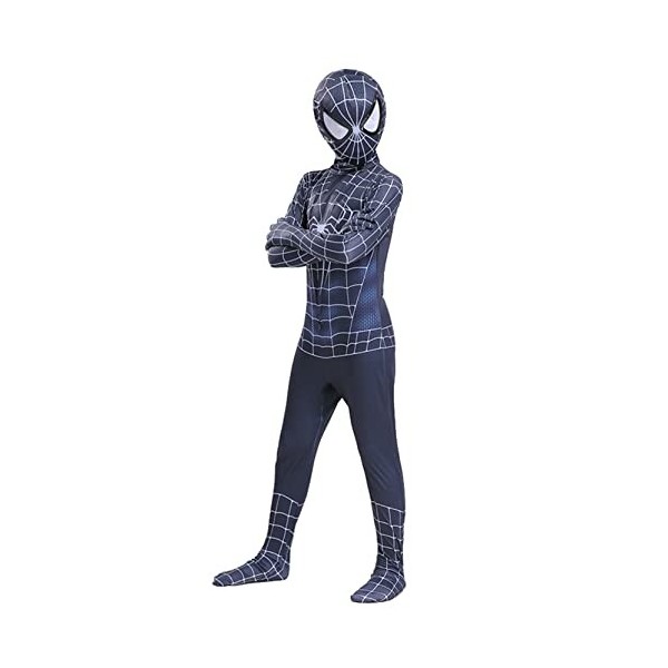 Costume de super-héros Spiderman noir pour enfant 5-6 ans en élasthanne et lycra Costume de carnaval Accessoire cadeau Couleu