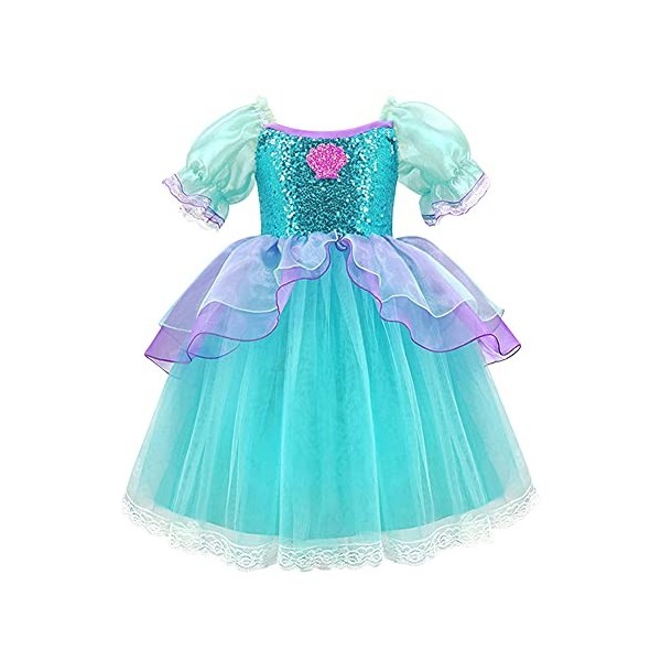 IWEMEK Filles Petite Sirène Ariel Costume Conte De Poisson Princesse Robe de fête Enfants Contes de Fées Cosplay Halloween Ca