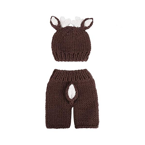 Costume de photographie de nouveau-né, accessoires de photo de bébé nouveau-né mignon Crochet chapeau de cerf Body photograph