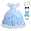 IMEKIS Enfant Fille Cendrillon Sofia Costume Princesse Halloween Noël Carnaval Cosplay Déguisement Fleur Aurora Robe avec Fée