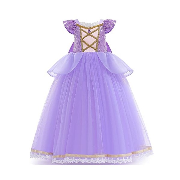 Robe de Princesse Sofia Fille Costume de Raiponce Enfant Carnaval Déguisements Halloween Cosplay Noël Robe de Bal Soirée Céré