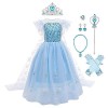 IWEMEK Costume de reine des neiges Elsa,7 pièces,Pour fille,Robe de princesse avec cape + accessoires,Pour Noël, Halloween, c