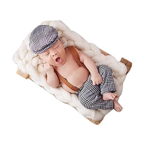 Accessoires de photographie pour nouveau-né - Costume tricoté au crochet - Bonnet et barboteuse - Gris