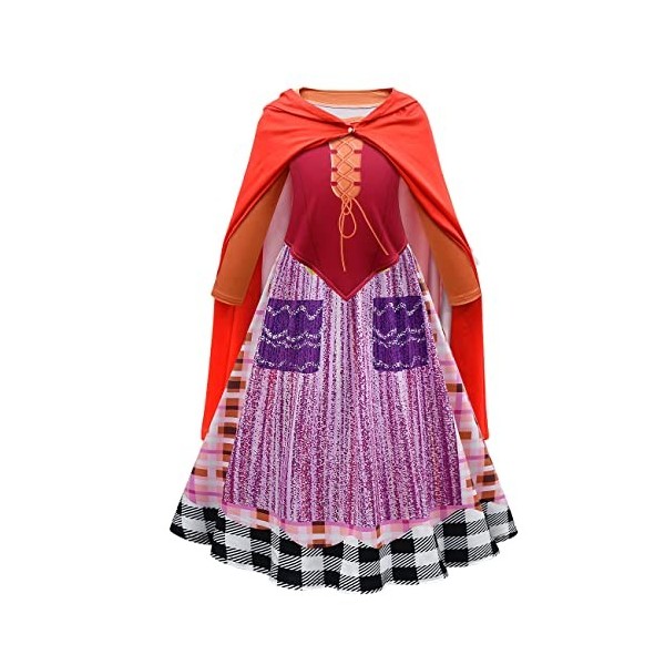 OBEEII Filles Winifred Sarah Sanderson Cosplay Costume Deguisement de Halloween Sanderson Sisters Deguisement Costume avec Ma