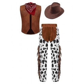 Runhomal Gilet Cowgirl Enfant Déguisement Cowboy Garçon Fille Pantalon Chapeau Bandana Accessoires Carnaval Halloween Noël Ma