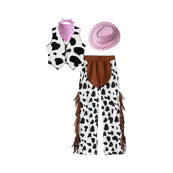 Runhomal Gilet Cowgirl Enfant Déguisement Cowboy Garçon Fille Pantalon Chapeau Bandana Accessoires Carnaval Halloween Noël Ma