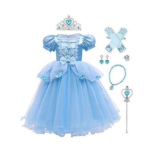 IMEKIS Filles Cendrillon Costume Princesse Fantaisie Habiller Raiponce Aurore Robe en Tulle Halloween Carnaval Déguisement av