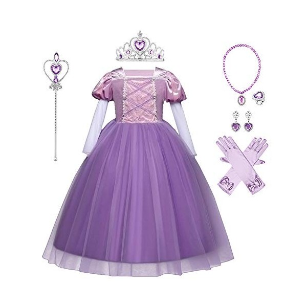 IMEKIS Filles Cendrillon Costume Princesse Fantaisie Habiller Raiponce Aurore Robe en Tulle Halloween Carnaval Déguisement av