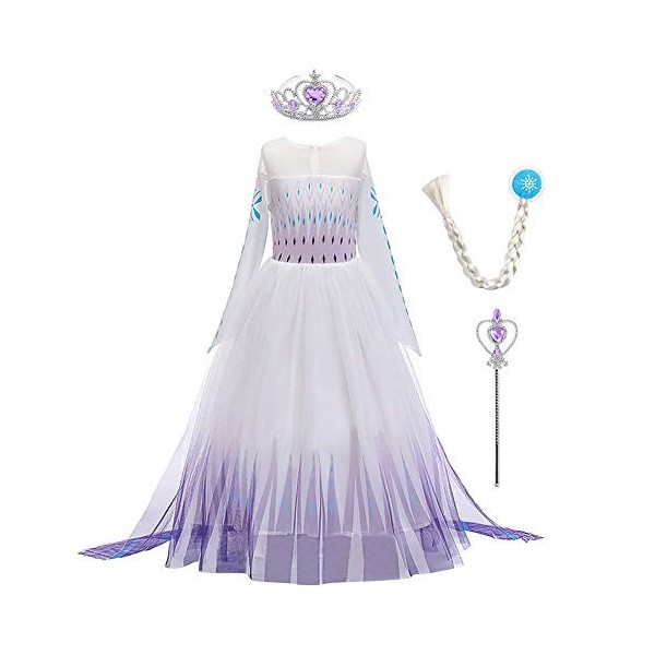 IMEKIS Filles Princesse Congelé 2 Elsa Costume Reine des Glaces Halloween Habillage Fantaisie Carnaval de Noël Déguisement Co