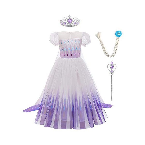 IMEKIS Filles Princesse Congelé 2 Elsa Costume Reine des Glaces Halloween Habillage Fantaisie Carnaval de Noël Déguisement Co